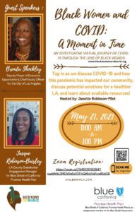 Flyer for May 2021 Black Women for Wellness & Blue Shield A Moment In Time Town Hall