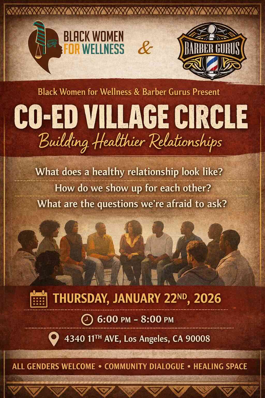 Co-ed Village Circle Event Flyer