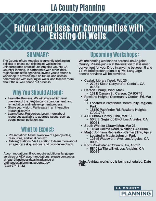 Community Workshops Future of Oil Wells Flyer